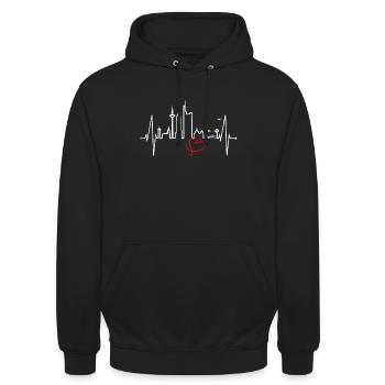 Frankfurt Skyline Herzschlag FFM Fan Liebe Hessen - Unisex Hoodie - Schwarz - Vorne - Alina (178cm) & Michal (187cm)