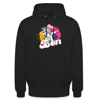 BEN - Beau nom de garçon avec licorne cool - Sweat-shirt à capuche unisexe - noir - Devant - Alina (178cm) & Michal (187cm)