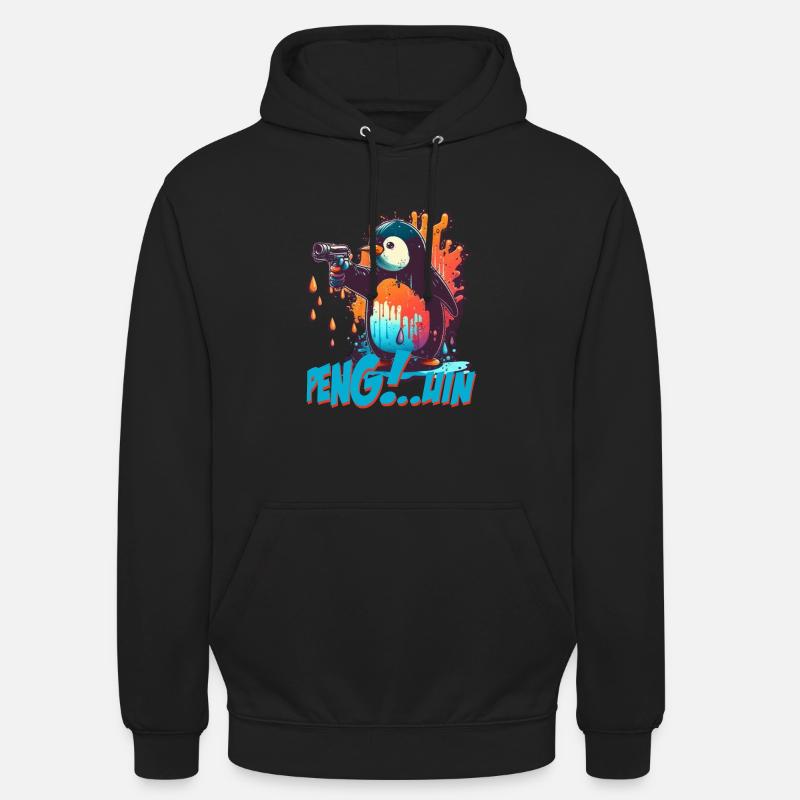 Stylo.. Guin Penguin avec pistolet - Sweat-shirt à capuche unisexe - noir