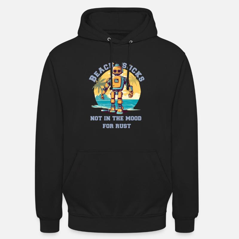 Robot sur la plage avec lettrage - Sweat-shirt à capuche unisexe - noir