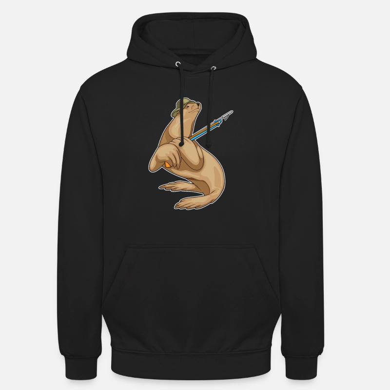 Phoque, pêcheur, harpon, pêche - Sweat-shirt à capuche unisexe - noir
