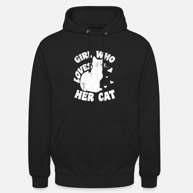 Fille qui aime son chat - Sweat-shirt à capuche unisexe - noir