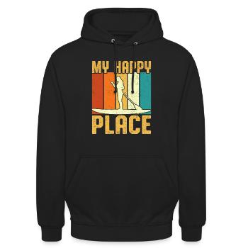 My Happy Place Girl Paddle Board Retro Vintage - Unisex Hoodie - black - Front - Alina (178cm) & Michal (187cm)