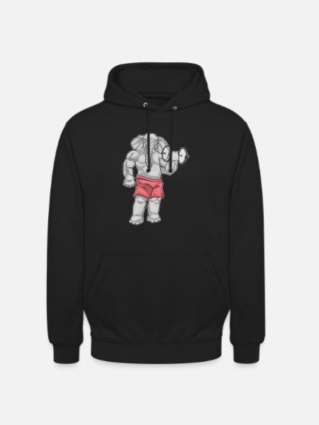 Elephant Bodybuilder Dumbbell Bodybuilding - Unisex Hoodie - black