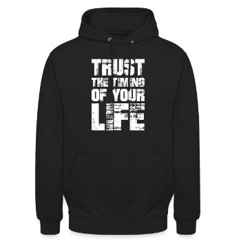 trust the timing of your life - Unisex Hoodie - black - Front - Alina (178cm) & Michal (187cm)