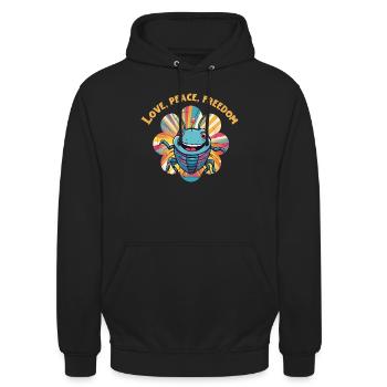 Love, peace, freedom - insects - Unisex Hoodie - Schwarz - Vorne - Alina (178cm) & Michal (187cm)