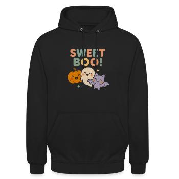 Sweet Boo - Chauve-souris fantôme Citrouille Kawaii Halloween - Sweat-shirt à capuche unisexe - noir - Devant - Alina (178cm) & Michal (187cm)