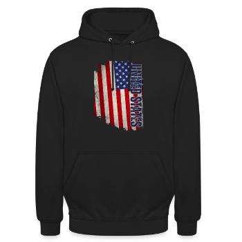 Drapeau des États-Unis, grunge vintage - Sweat-shirt à capuche unisexe - noir - Devant - Alina (178cm) & Michal (187cm)