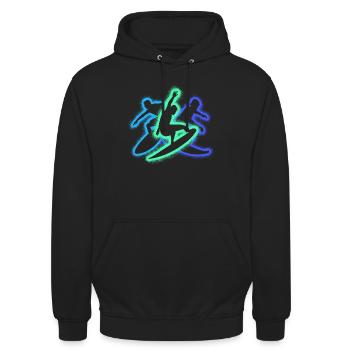 Surfen Silhouetten Surfbrett Surfer Jungen Männer  - Unisex Hoodie - Schwarz - Vorne - Alina (178cm) & Michal (187cm)