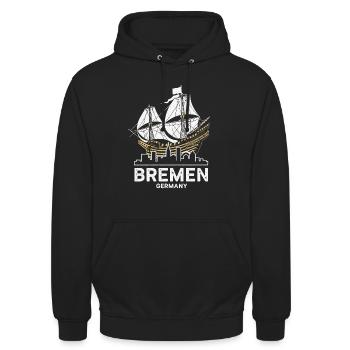 Historische Bremer Hansekogge & Skyline - Unisex Hoodie - Schwarz - Vorne - Alina (178cm) & Michal (187cm)