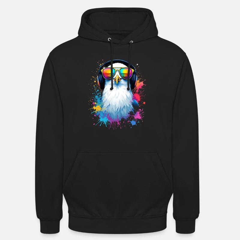 Bunte Möwe Vogel mit Kopfhörer Sonnenbrille - Unisex Hoodie - Schwarz