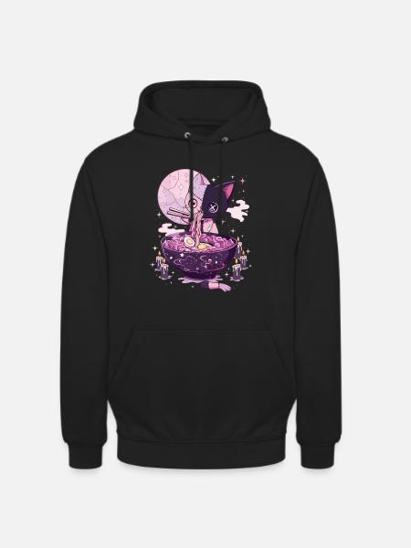 Kawaii Goth Pastell Katt Zombie Ramen - Luvtröja unisex - svart