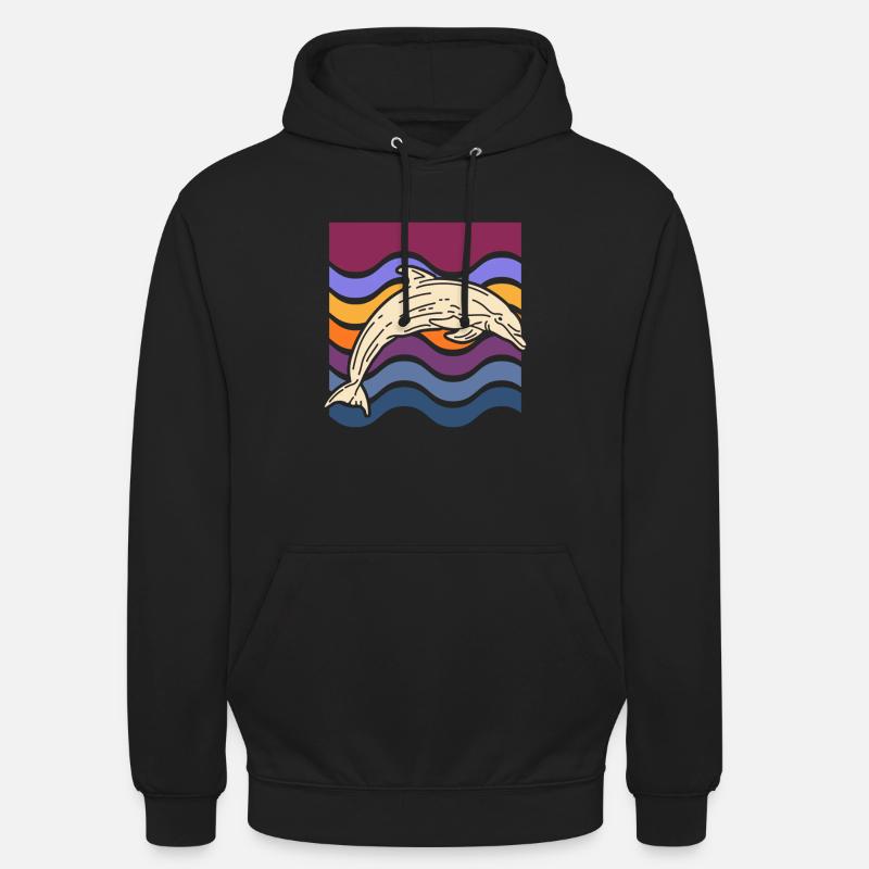 Delfin auf farbigen Wellen - Unisex Hoodie - Schwarz