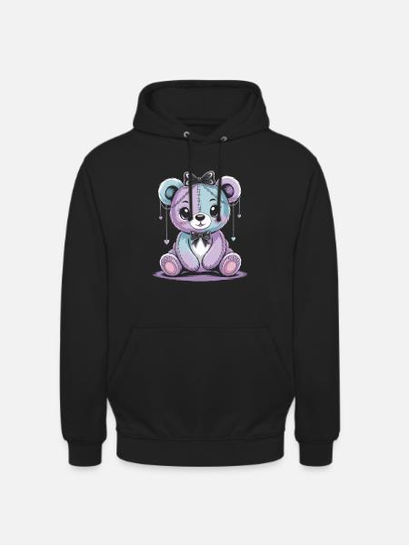 Kawaii Pastel Goth Patched Bear - Unisex Hoodie - black