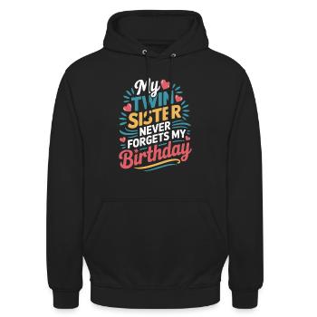Zwillinge Zwillingsschwester Geburtstag - Unisex Hoodie - Schwarz - Vorne - Alina (178cm) & Michal (187cm)
