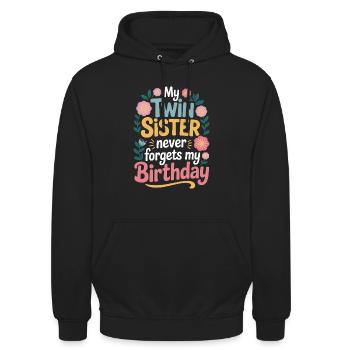 Zwillinge Zwillingsschwester Geburtstag - Unisex Hoodie - Schwarz - Vorne - Alina (178cm) & Michal (187cm)