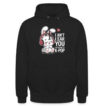 Je ne t’entends pas, écoutez de la K-Pop - Sweat-shirt à capuche unisexe - noir - Devant - Alina (178cm) & Michal (187cm)