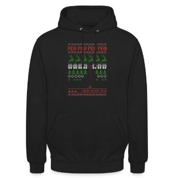 Pew Pew Pew Pew | Ballerspiel | ugly christmas - Unisex Hoodie - Schwarz - Vorne - Alina (178cm) & Michal (187cm)