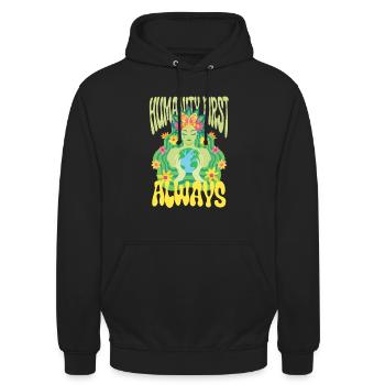 Menschlichkeit : l’égalité : l’humanité d’abord, toujours - Sweat-shirt à capuche unisexe - noir - Devant - Alina (178cm) & Michal (187cm)