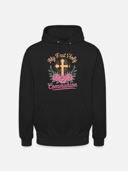 First Holy Communion Cross Roses - Unisex Hoodie - black