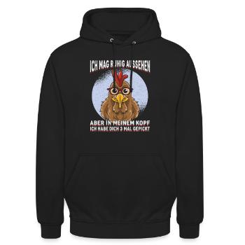 Küken mit Brille Kopfkino Spruch - Unisex Hoodie - Schwarz - Vorne - Alina (178cm) & Michal (187cm)