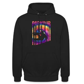 Parkour Batik Retro Vintage - Unisex Hoodie - Schwarz - Vorne - Alina (178cm) & Michal (187cm)