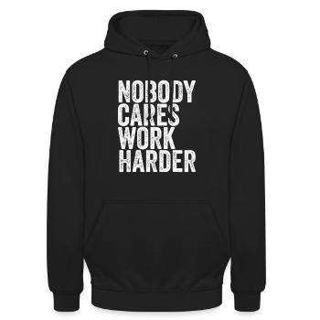 Nobody Cares Work Harder - Unisex Hoodie - Schwarz - Vorne - Alina (178cm) & Michal (187cm)