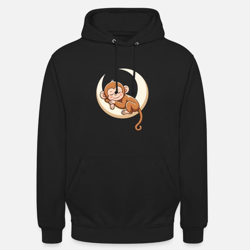 Sleeping monkey on moon pillow - Unisex Hoodie - black
