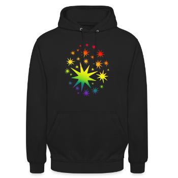 Bunte Sterne Regenbogen Farbverlauf - Unisex Hoodie - Schwarz - Vorne - Alina (178cm) & Michal (187cm)