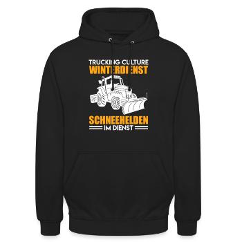 Schneepflug TRUCKING CULTURE WINTERDIENST Lustig - Unisex Hoodie - Schwarz - Vorne - Alina (178cm) & Michal (187cm)