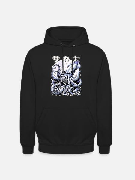 Japan Fisherman Kraken Fight – Ukiyo-e Squid - Unisex Hoodie - black