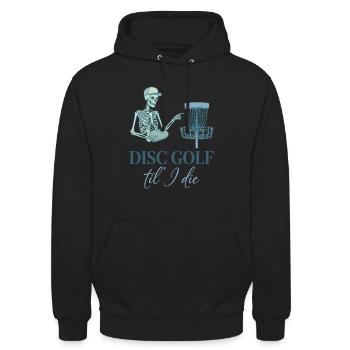 Disc Golf jusqu’à la mort Disc Golfer Drôle Disc Disc Flying Disc - Sweat-shirt à capuche unisexe - noir - Devant - Alina (178cm) & Michal (187cm)