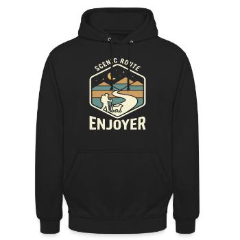 Scenic Route Enjoyer Wander Motif - Unisex Hoodie - black - Front - Alina (178cm) & Michal (187cm)