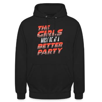 Lustiger Party-sarkasmus Spruch Bessere Party - Unisex Hoodie - Schwarz - Vorne - Alina (178cm) & Michal (187cm)