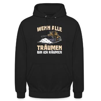 Schneeräumer WENN ALLE TRÄUMEN BIN ICH RÄUMEN - Unisex Hoodie - Schwarz - Vorne - Alina (178cm) & Michal (187cm)