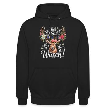 Ersatz Dirndl Shirt Damen Trachtenshirt Oberteil - Unisex Hoodie - Schwarz - Vorne - Alina (178cm) & Michal (187cm)