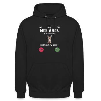 Ich habe keine Zeit, meine Esel nennen mich Humor - Unisex Hoodie - Schwarz - Vorne - Alina (178cm) & Michal (187cm)