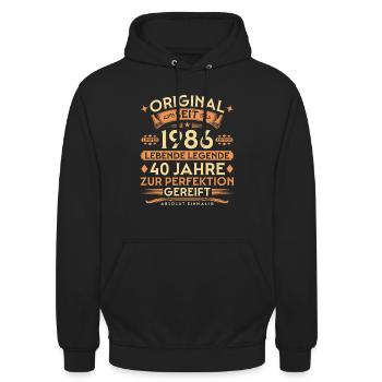 Original seit 1986 – Lebende Legende 40 Jahre - Unisex Hoodie - Schwarz - Vorne - Alina (178cm) & Michal (187cm)