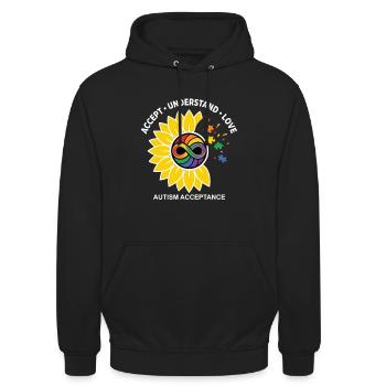Autismus Akzeptanz Sonnenblume Symbol - Unisex Hoodie - Schwarz - Vorne - Alina (178cm) & Michal (187cm)