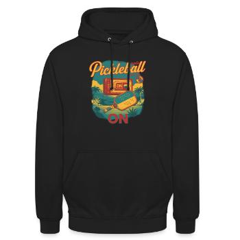 Pickleball-Modus bei Funny Player Love Pickleball - Unisex Hoodie - Schwarz - Vorne - Alina (178cm) & Michal (187cm)