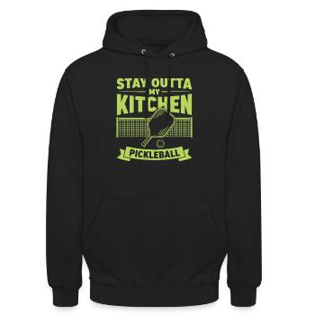 Pickleball Bleib aus meiner Küche lustiger Spieler spielt - Unisex Hoodie - Schwarz - Vorne - Alina (178cm) & Michal (187cm)