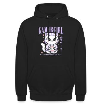 Gamer Girl Cat Kawaii Anime Gaming Mignon - Sweat-shirt à capuche unisexe - noir - Devant - Alina (178cm) & Michal (187cm)