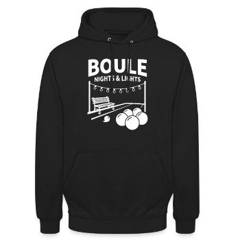 Boule Nights & Lights Petanque Kugel Sport - Unisex Hoodie - Schwarz - Vorne - Alina (178cm) & Michal (187cm)