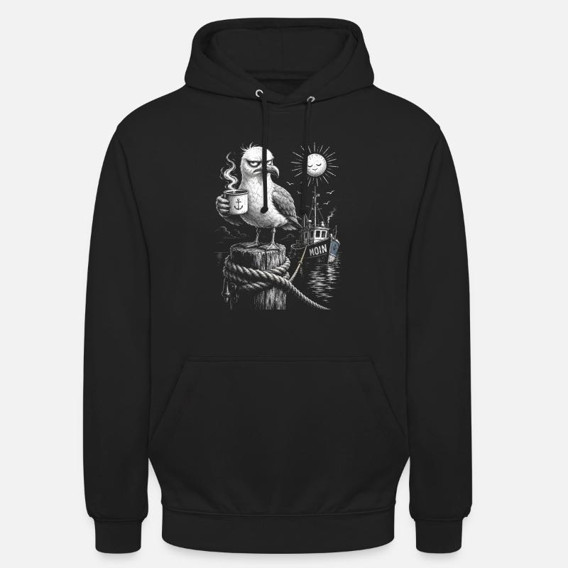 MOIN – Grummeliges Möwe mit Kaffee - Sweat-shirt à capuche unisexe - noir
