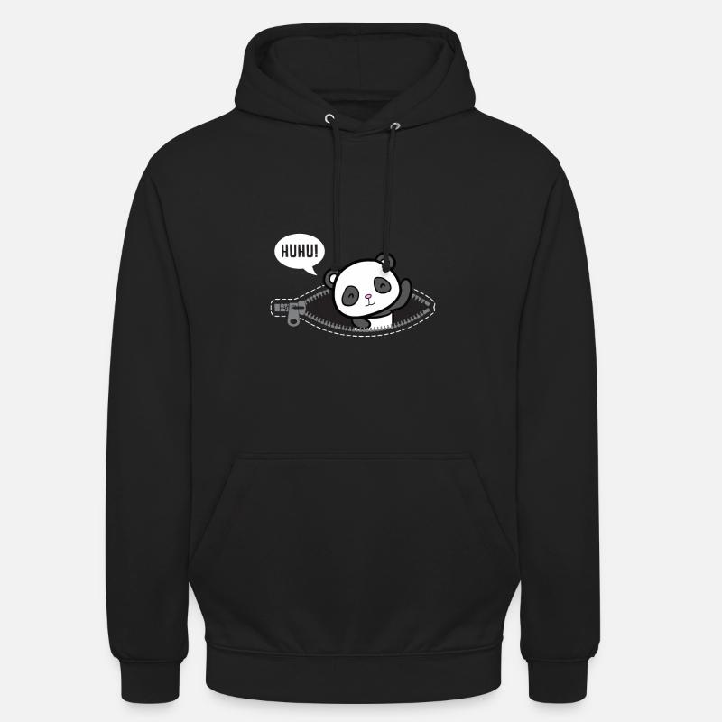 Huhu je suis là bébé cadeau de naissance panda - Sweat-shirt à capuche unisexe - noir
