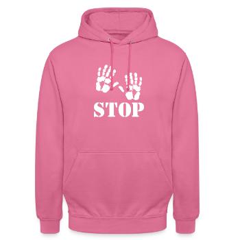 Stop - Empreintes de mains - Sweat-shirt à capuche unisexe - rose - Devant - Alina (178cm) & Michal (187cm)