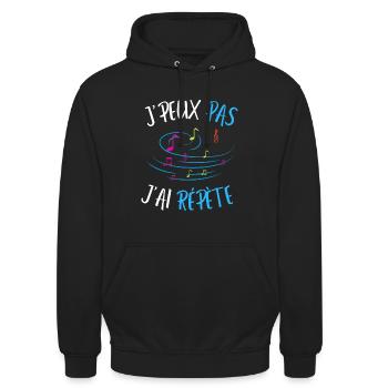 Humour | J'peux pas j'ai répète - Sweat-shirt à capuche unisexe - noir - Devant - Alina (178cm) & Michal (187cm)