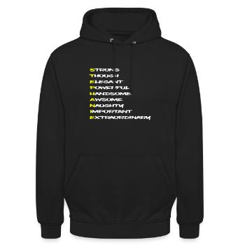 STEPHANIE Vorname aus Adjektiven bilden Charakter - Unisex Hoodie - Schwarz - Vorne - Alina (178cm) & Michal (187cm)