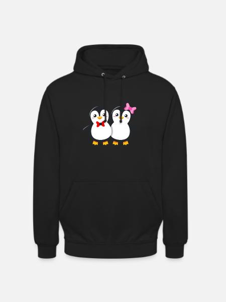 Linda pareja de pingüinos con moño y corbata de moño - Sudadera con capucha unisex - negro