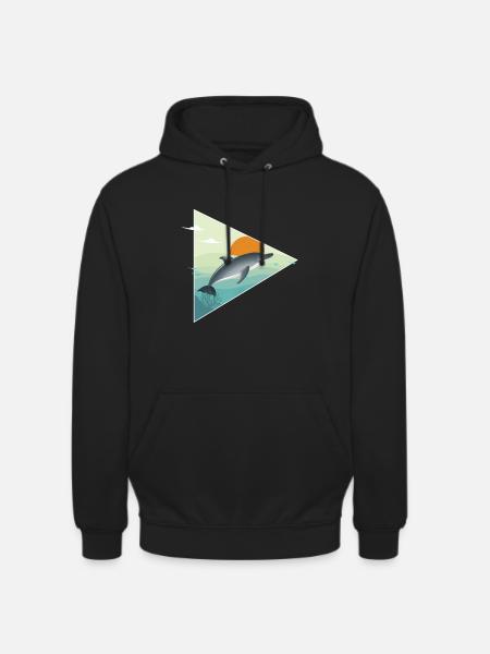 Dolphin - sunrise - ocean - Unisex Hoodie - black